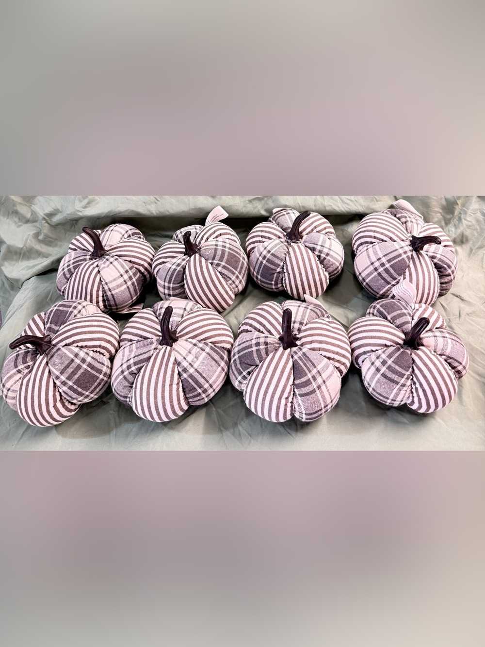 Lot of 8 Greenbrier International Plaid & Striped Patchwork Fabric Pumpkins Fall